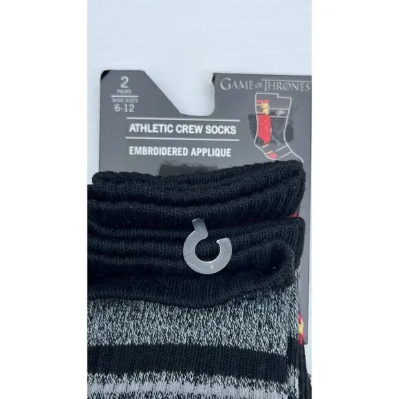 2x Game of Thrones Stark Men’s Athletic Crew Socks Black Size 6-12 2-Pack Each - Picture 7 of 8